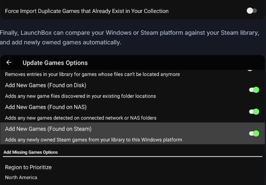 Update Games options in LaunchBox for Android