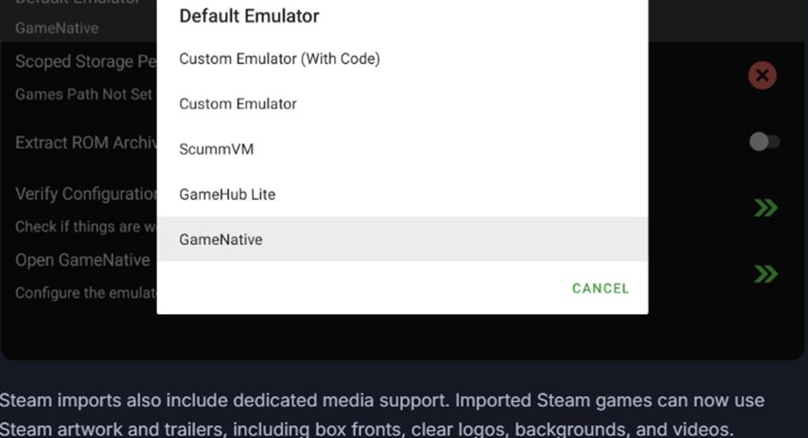 Windows emulator settings in LaunchBox for Android